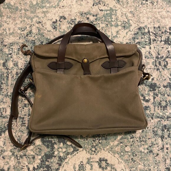 FILSON ORIGINAL BRIEFCASE GREEN WITH STRAP Classic Heritage style PREOWNED - Picture 1 of 16